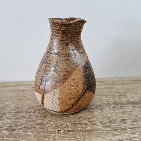 Vintage Stoneware Jug Vase Brown Splatter Organic - Picture 4 of 13